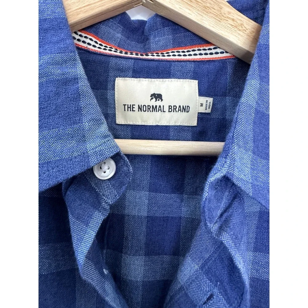 NWT The Normal Brand Jasper Button Down Long Sleeve Shirt Medium Soft Blue Plaid - Picture 5 of 10